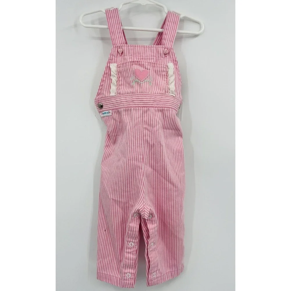 Vintage Healthtex‎ Pink Pinstripe Overalls Size 24 Months USA Made
